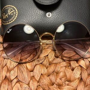 Ray-Ban Gold Frame Sunglasses with round gradient Brown Lenses
